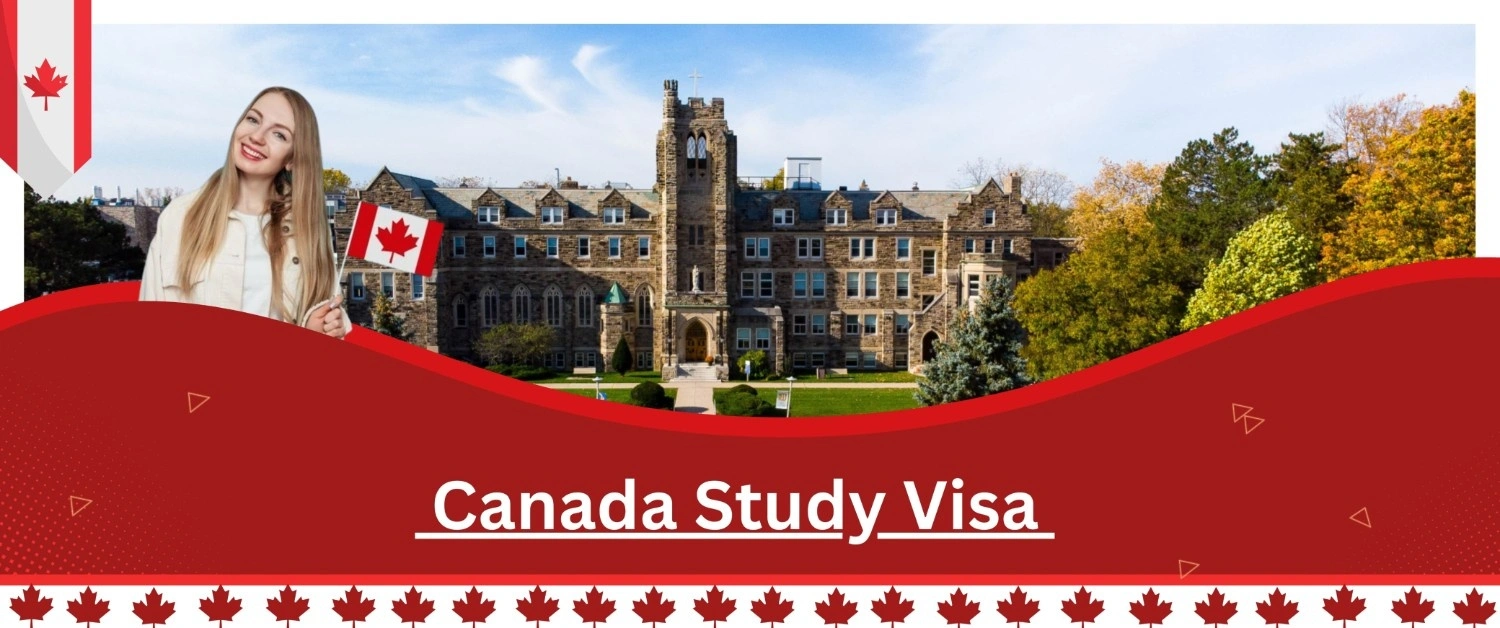 Canada study visa university with a student holding canadian flags